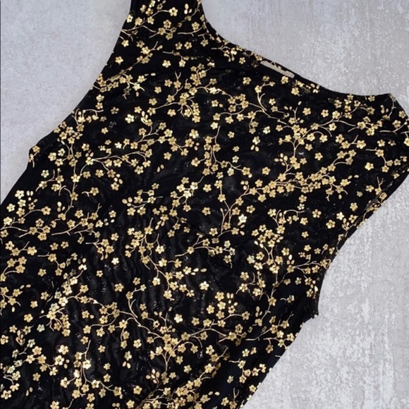NWT: Urban Outfitters Ecote Autumn Sheer Floral Maxi Long Dress, Black, Gold, XS - Picture 5 of 7